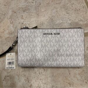 Michael Kors White and Gray Monogram Wristlet